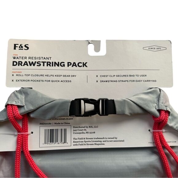 Field & Stream Water Resistant Drawstring Bag Backpack Coral & Grey NWT main image 5